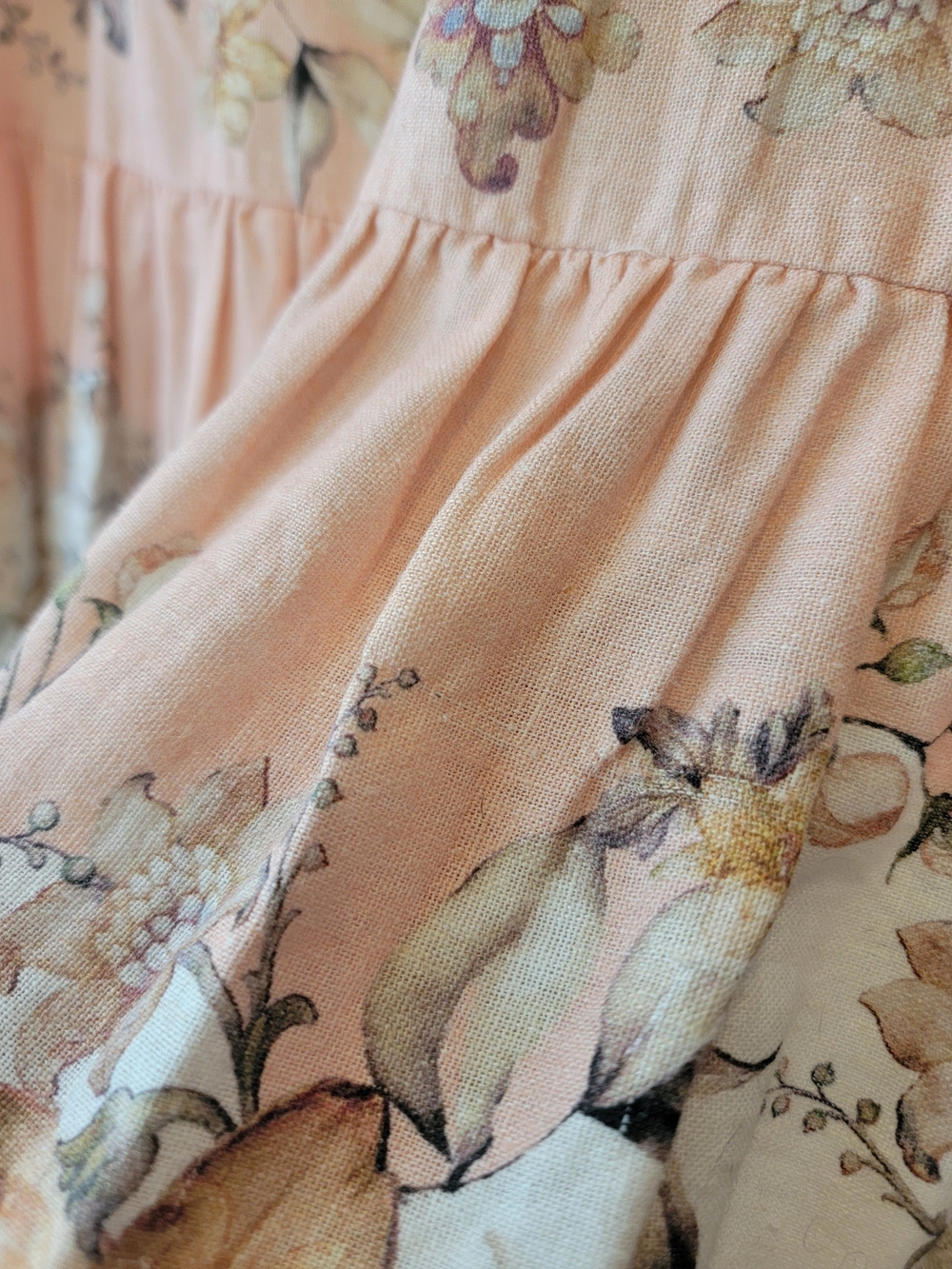 House of Harlow 1960 Floral Linen Blend Tiered Midi Skirt Cream Blush Size S - Picture 9 of 13